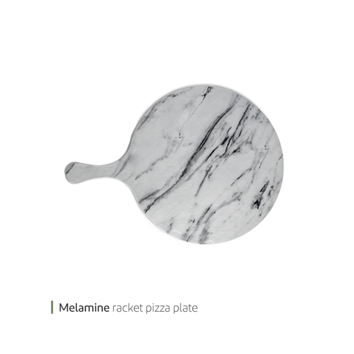 تصویر از دیس پیتزا ملامین دسته دار 30 سانت سفید مرمر طوسی وایت پلیت کد 3088.4m یک عددی