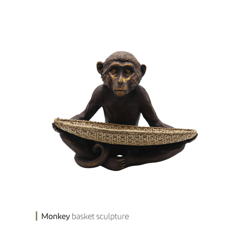 تصویر از مجسمه طرح میمون سبد به دست وایت پلیت کد 8139 یک عددی