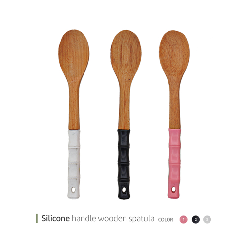 تصویر از کفگیر چوبی دسته سیلیکونی بیضی ساده ریور یک عددی