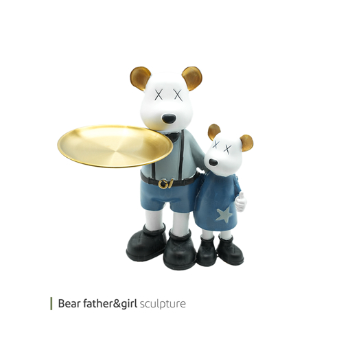 تصویر از مجسمه bear father and girl کرم قهوه ای وایت پلیت کد 94.4977m یک عددی